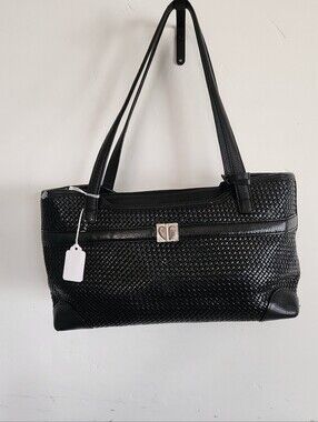 Brighton Black Woven Shoulder Bag with Silver Clasp